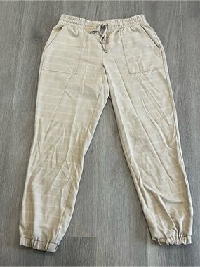 Nine West Beige Plaid Drawstring Jogger Trousers